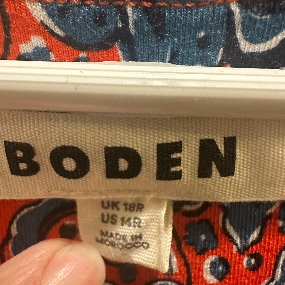BODEN Elodie Empire Midi Dress Size 14R Red Blue Stretch Long Sleeve - Picture 4 of 4